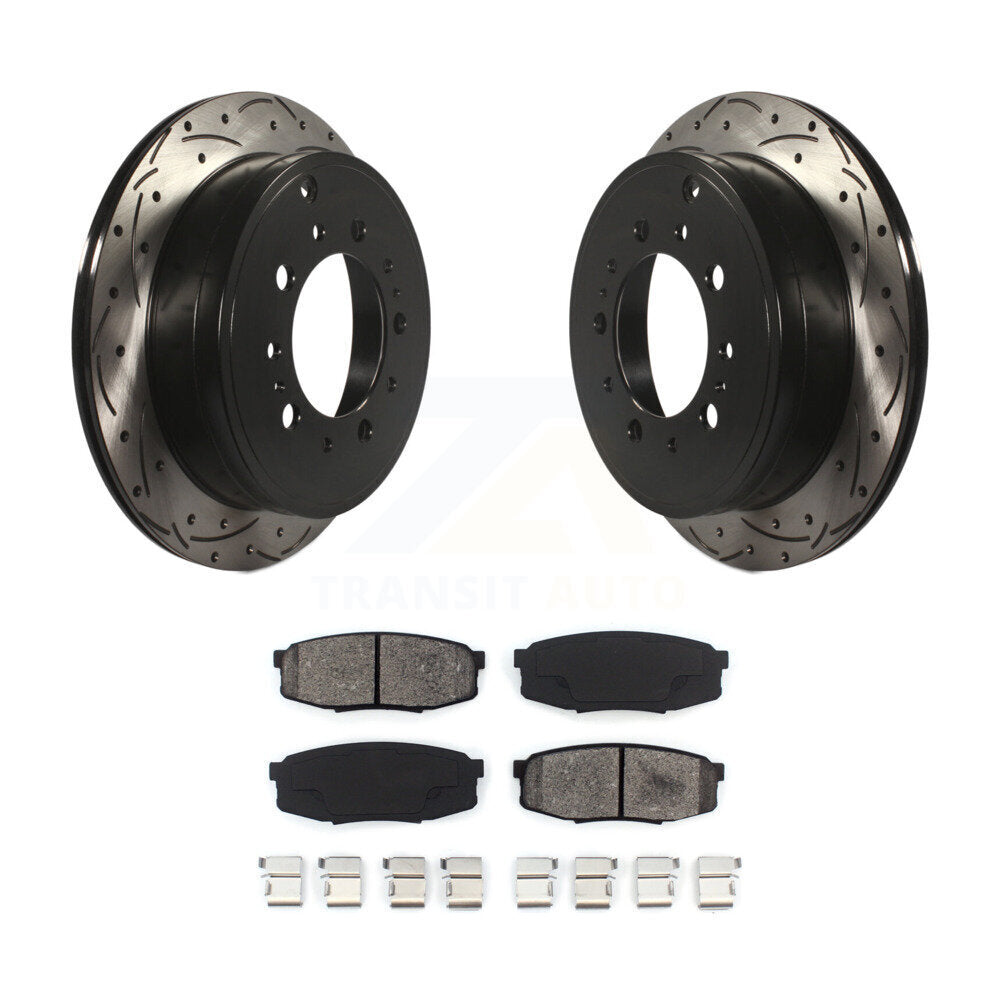Drill Slot Brake Rotor Semi-Metallic Pad Rear Kit For Toyota Tundra Sequoia Land