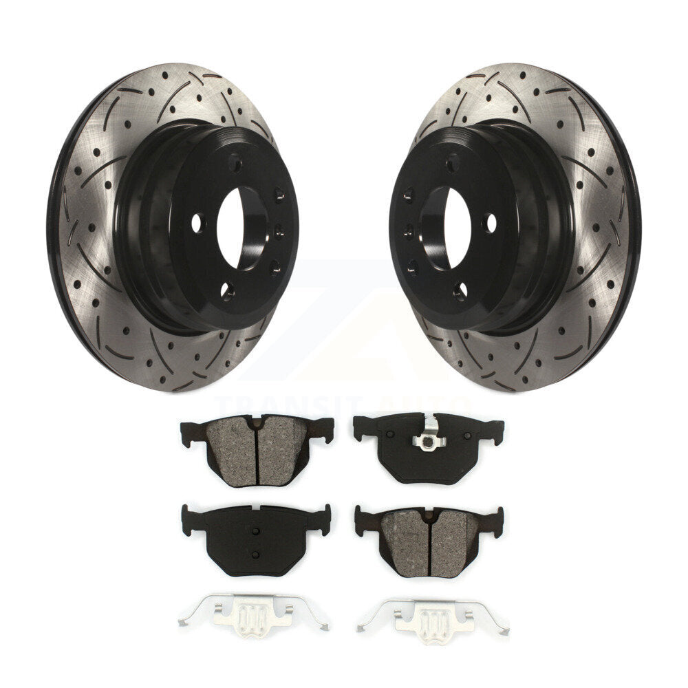 Coated Drilled Slotted Disc Brake Rotor Semi-Metallic Pad Rear Kit For BMW X5 X6