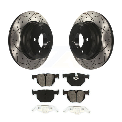 Coated Drilled Slotted Disc Brake Rotor Semi-Metallic Pad Rear Kit For BMW X5 X6