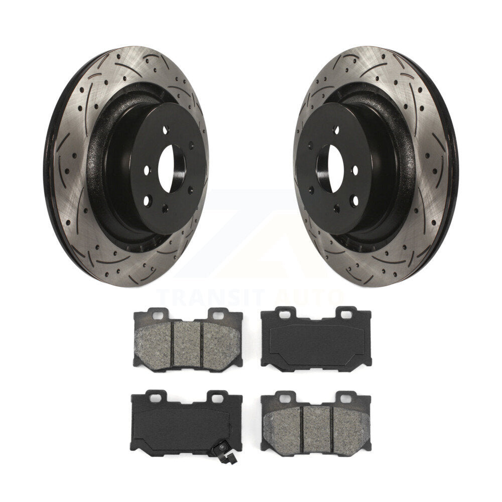 Drilled Slot Brake Rotor Semi-Metallic Pad Rear Kit For INFINITI G37 Nissan 370Z
