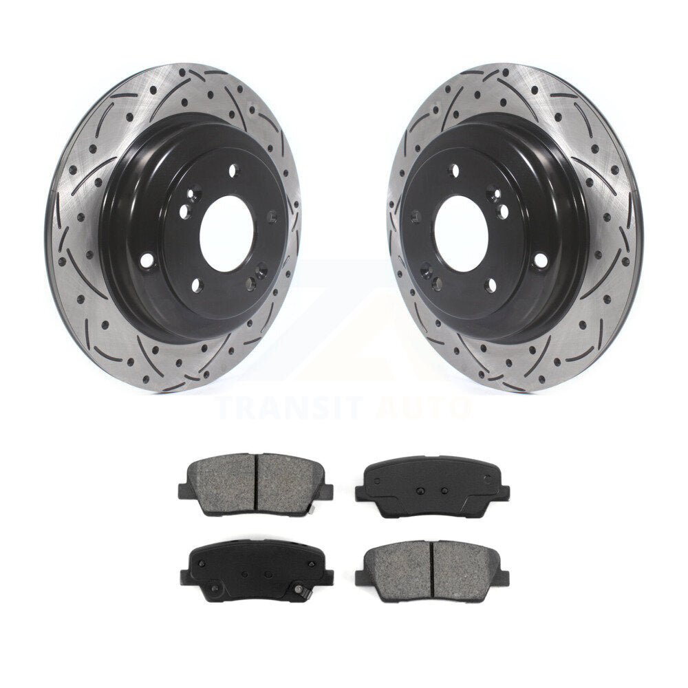 Drill Slot Disc Brake Rotor Semi-Metallic Pad Rear Kit For Hyundai Genesis Coupe