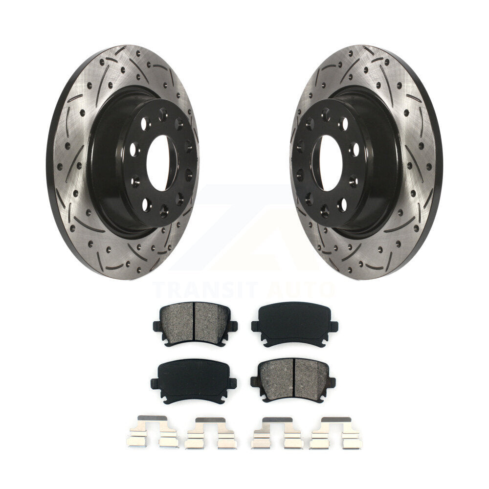Drill Slot Brake Rotor Semi-Metallic Pad Rear Kit For Volkswagen Tiguan CC Jetta