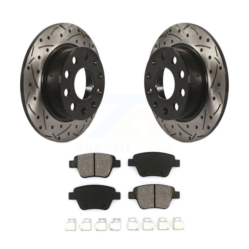 Drill Slot Brake Rotors Semi-Metallic Pad Rear Kit For Volkswagen Jetta Eos Audi