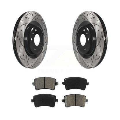 Drilled Slot Brake Rotor Semi-Metallic Pad Rear Kit For Audi Q5 S4 A4 Quattro S5