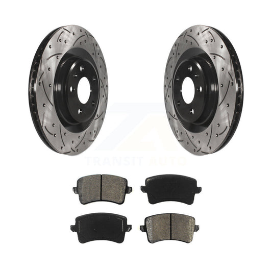 Drilled Slot Brake Rotor Semi-Metallic Pad Rear Kit For Audi Q5 S4 A4 Quattro S5