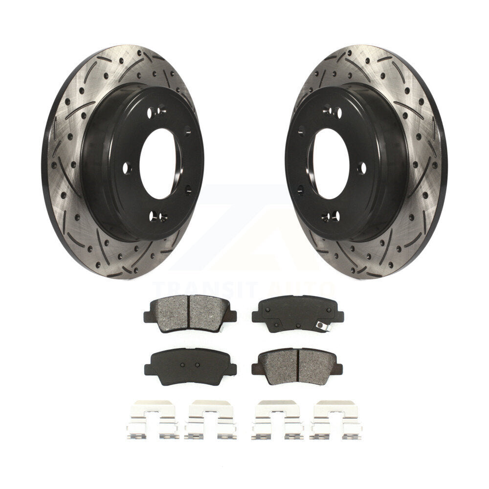 Drilled Slot Brake Rotor & Semi-Metallic Pad Rear Kit For Hyundai Elantra Kia GT