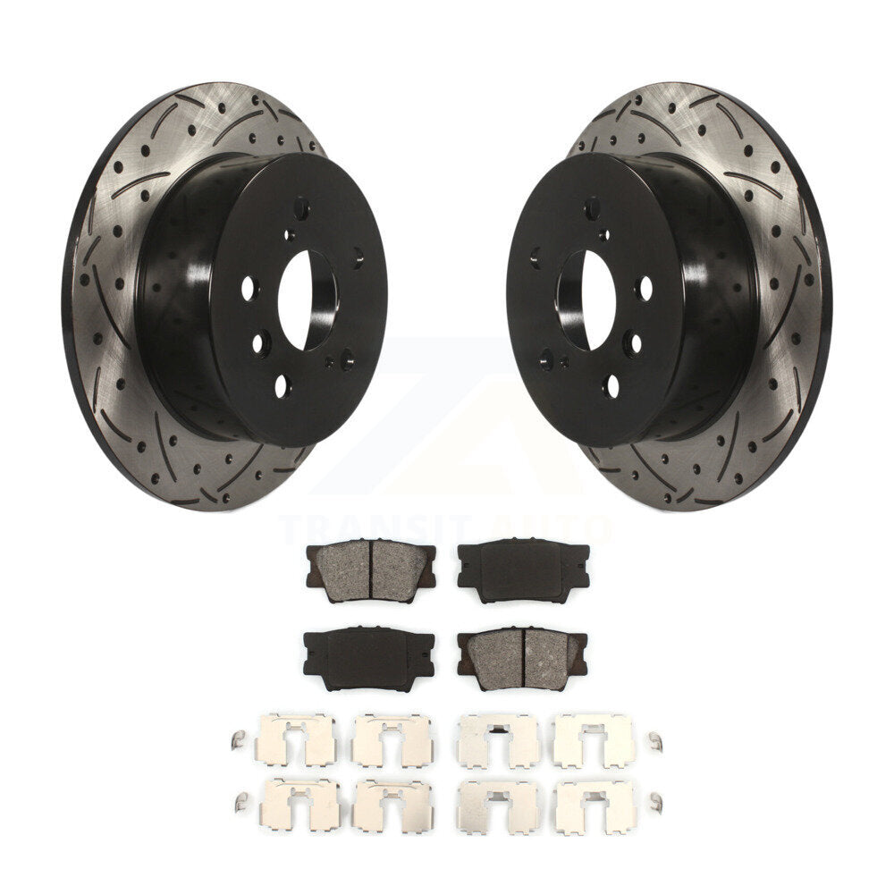 Drilled Slot Brake Rotor Semi-Metallic Pad Rear Kit For Toyota Camry Lexus ES350