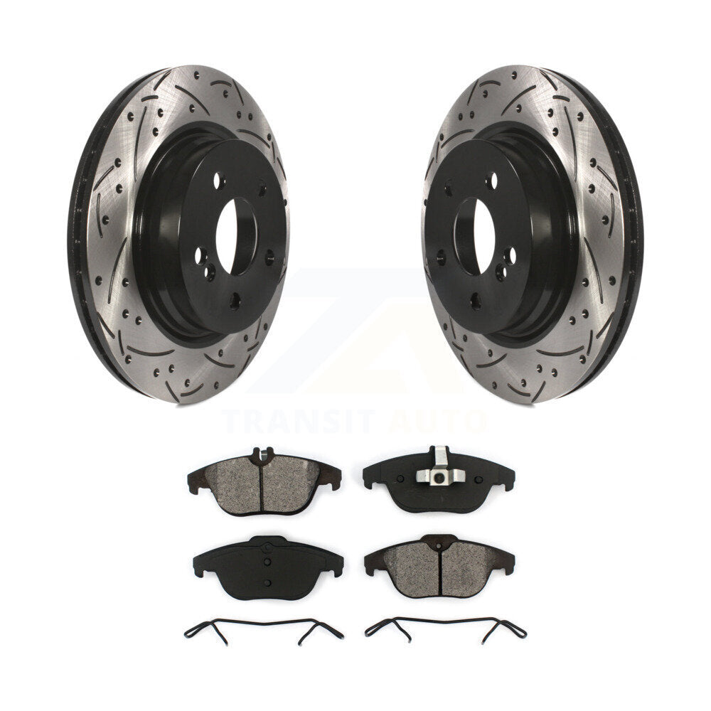 Drilled Slot Brake Rotors Semi-Metallic Pad Rear Kit For Mercedes-Benz C300 C350