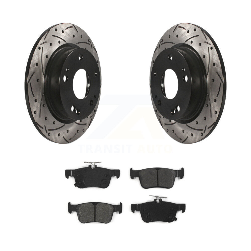 Coated Drilled Slot Disc Brake Rotors Semi-Metallic Pad Rear Kit For Honda Civic