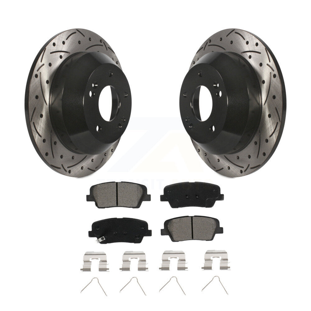 Drill Slot Brake Rotors Semi-Metallic Pad Rear Kit For Kia Sorento Hyundai Santa