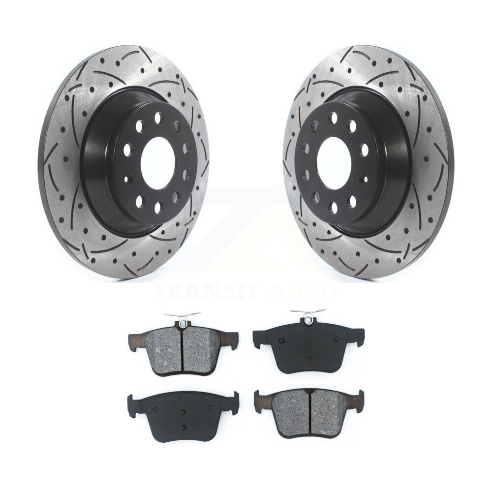 Drill Slot Brake Rotor Semi-Metallic Pad Rear Kit For Volkswagen Tiguan Jetta Q3