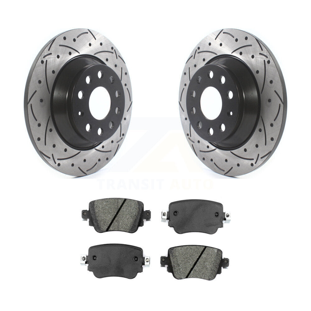 Drill Slot Brake Rotors Semi-Metallic Pad Rear Kit For 2016-2018 Audi Q3 Quattro