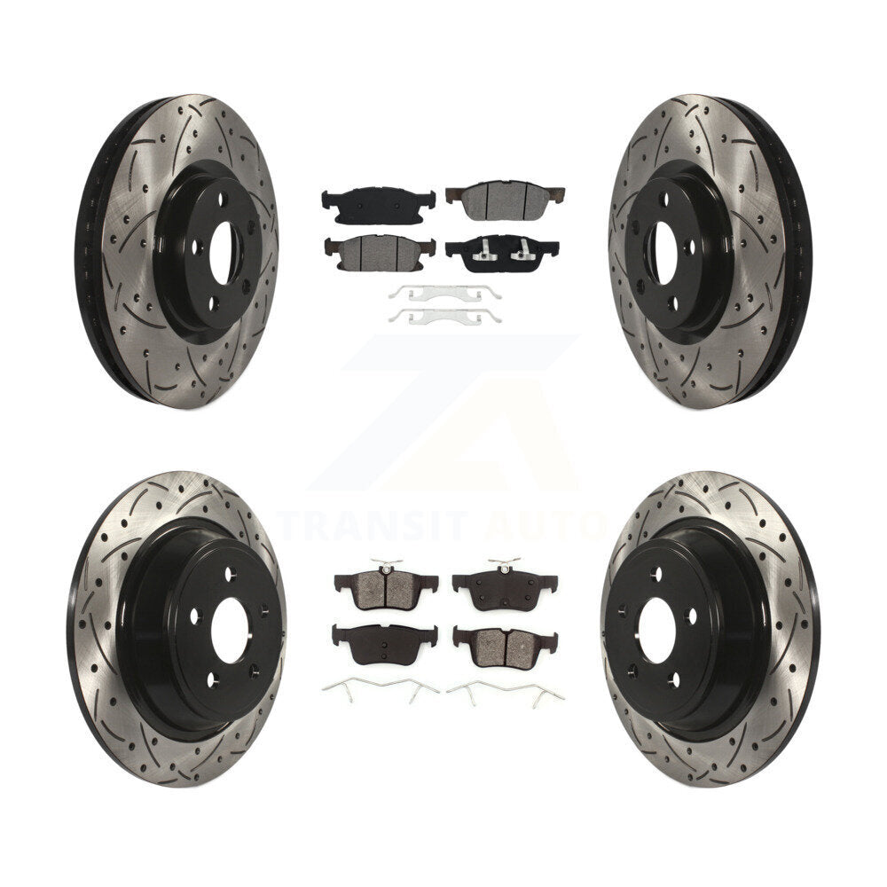 Coat Drill Slot Disc Brake Rotors Semi-Metallic Pad Front Rear Kit For Ford Edge