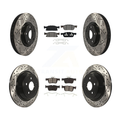 Coat Drill Slot Disc Brake Rotors Semi-Metallic Pad Front Rear Kit For Ford Edge