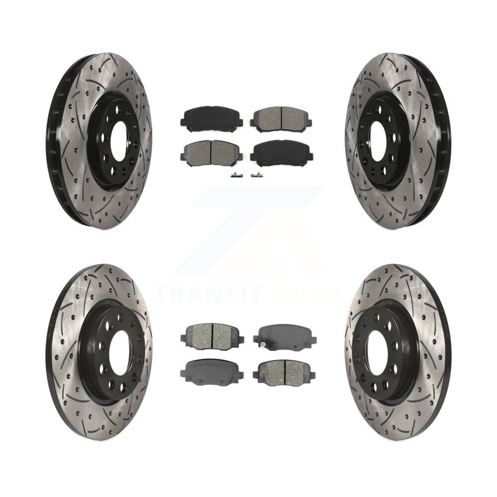 Drilled Slot Disc Brake Rotors Semi-Metallic Pad Front Rear Kit For Chrysler 200