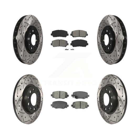 Drilled Slot Disc Brake Rotors Semi-Metallic Pad Front Rear Kit For Chrysler 200