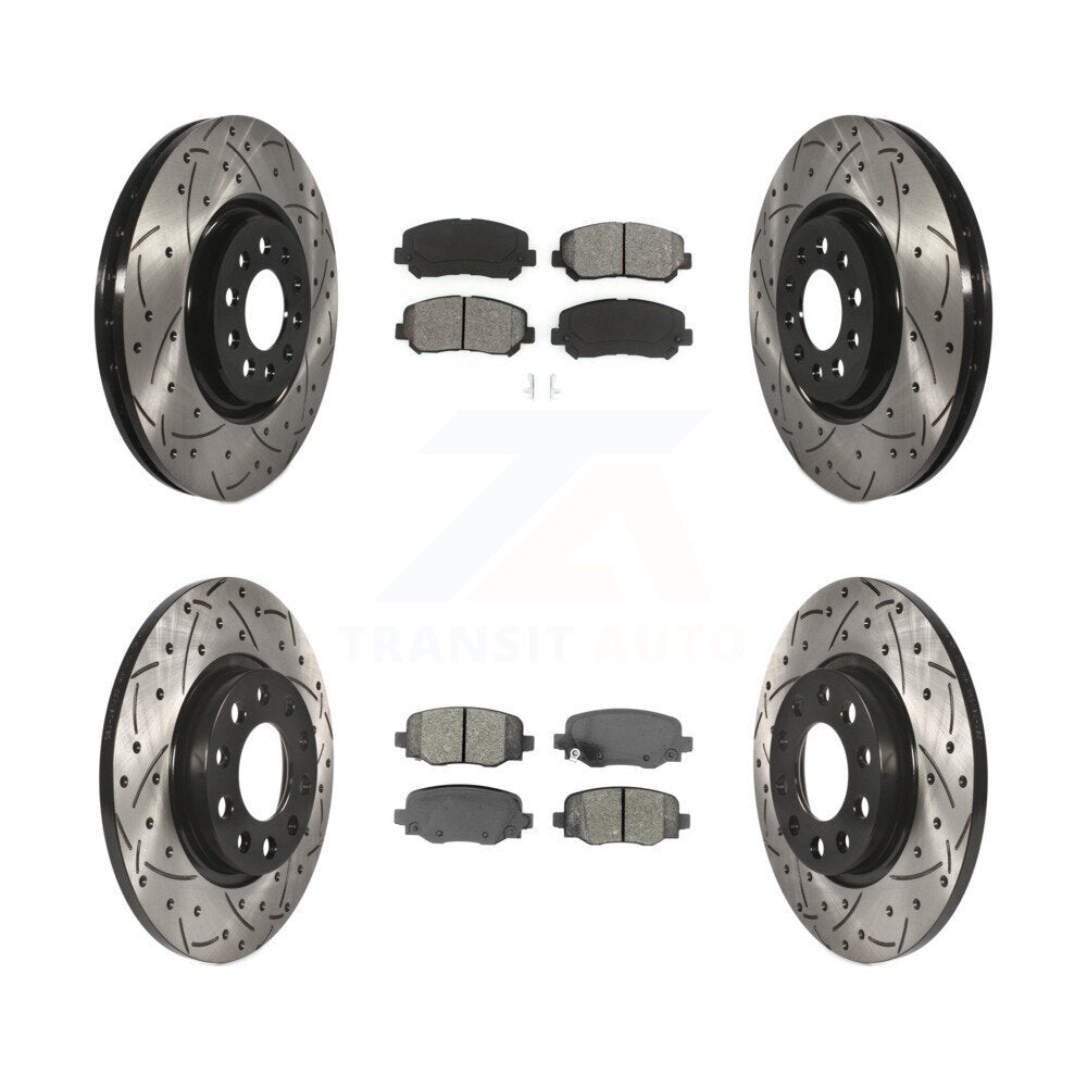 Drilled Slot Disc Brake Rotors Semi-Metallic Pad Front Rear Kit For Chrysler 200