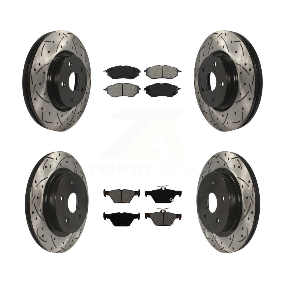Drilled Slot Brake Rotor Semi-Metallic Pad Front Rear Kit For Subaru Outback WRX