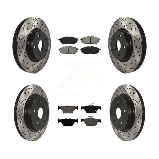 Drilled Slot Brake Rotor Semi-Metallic Pad Front Rear Kit For Subaru Outback WRX