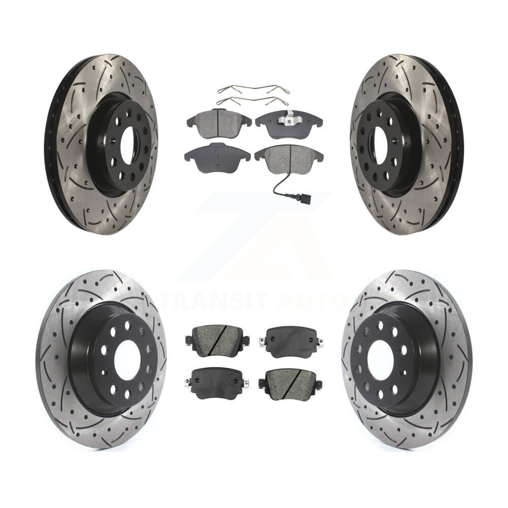 Drill Slot Disc Brake Rotor Semi-Metallic Pad Front Rear Kit For Audi Q3 Quattro