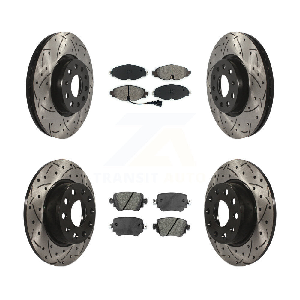 Drill Slot Brake Rotors Semi-Metallic Pad Front Rear Kit For Volkswagen Golf GTI