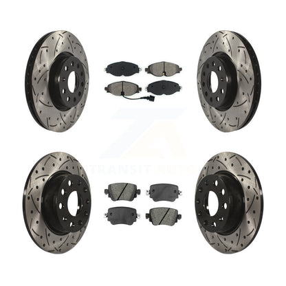 Drill Slot Brake Rotors Semi-Metallic Pad Front Rear Kit For Volkswagen Golf GTI