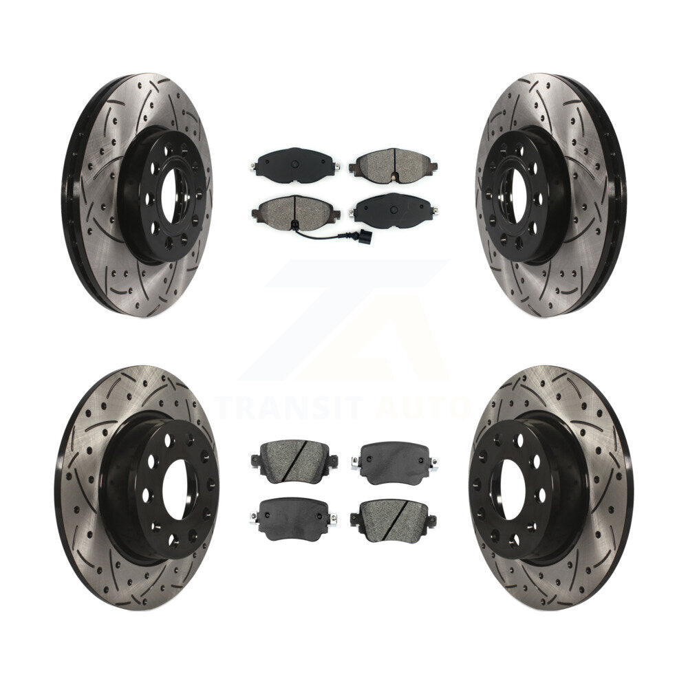 Drill Slot Disc Brake Rotor Semi-Metallic Pad Front Rear Kit For Volkswagen Golf