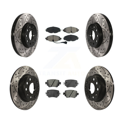 Drill Slot Disc Brake Rotor Semi-Metallic Pad Front Rear Kit For Volkswagen Golf