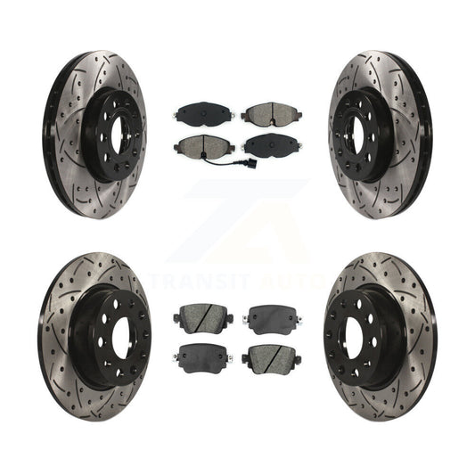Drill Slot Disc Brake Rotor Semi-Metallic Pad Front Rear Kit For Volkswagen Golf