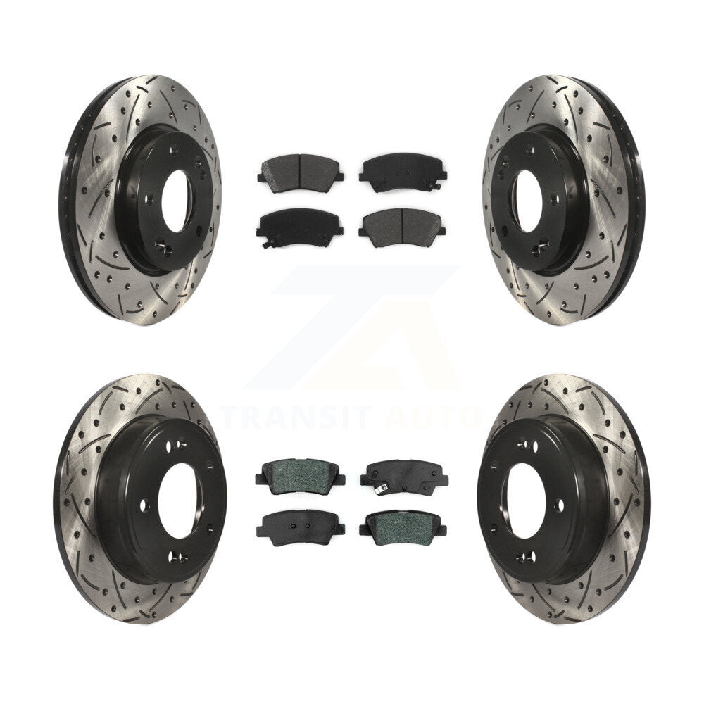 Drill Slot Brake Rotor Semi-Metallic Pad Front Rear Kit For Hyundai Elantra 2.0L