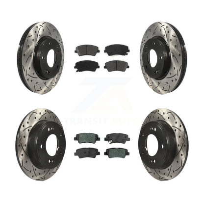 Drill Slot Brake Rotor Semi-Metallic Pad Front Rear Kit For Hyundai Elantra 2.0L