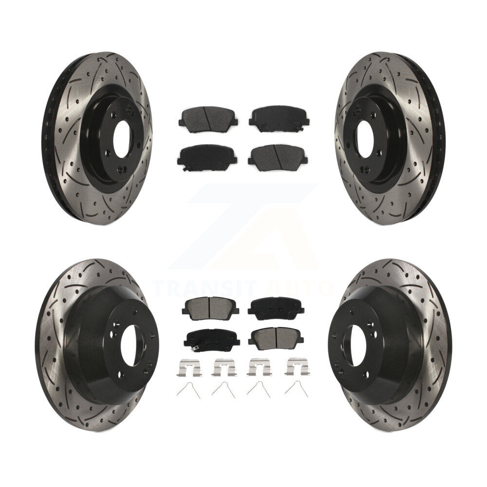 Drill Slot Brake Rotors Semi-Metallic Pad Front Rear Kit For Kia Sorento Hyundai