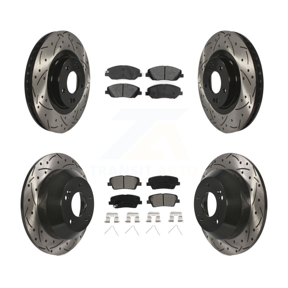 Drill Slot Brake Rotors Semi-Metallic Pad Front Rear Kit For Hyundai Santa Fe XL