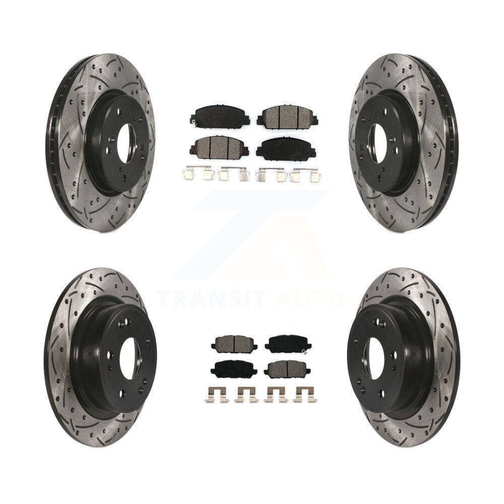 Drill Slot Brake Rotor Semi-Metallic Pad Front Rear Kit For 2016-2022 Honda HR-V