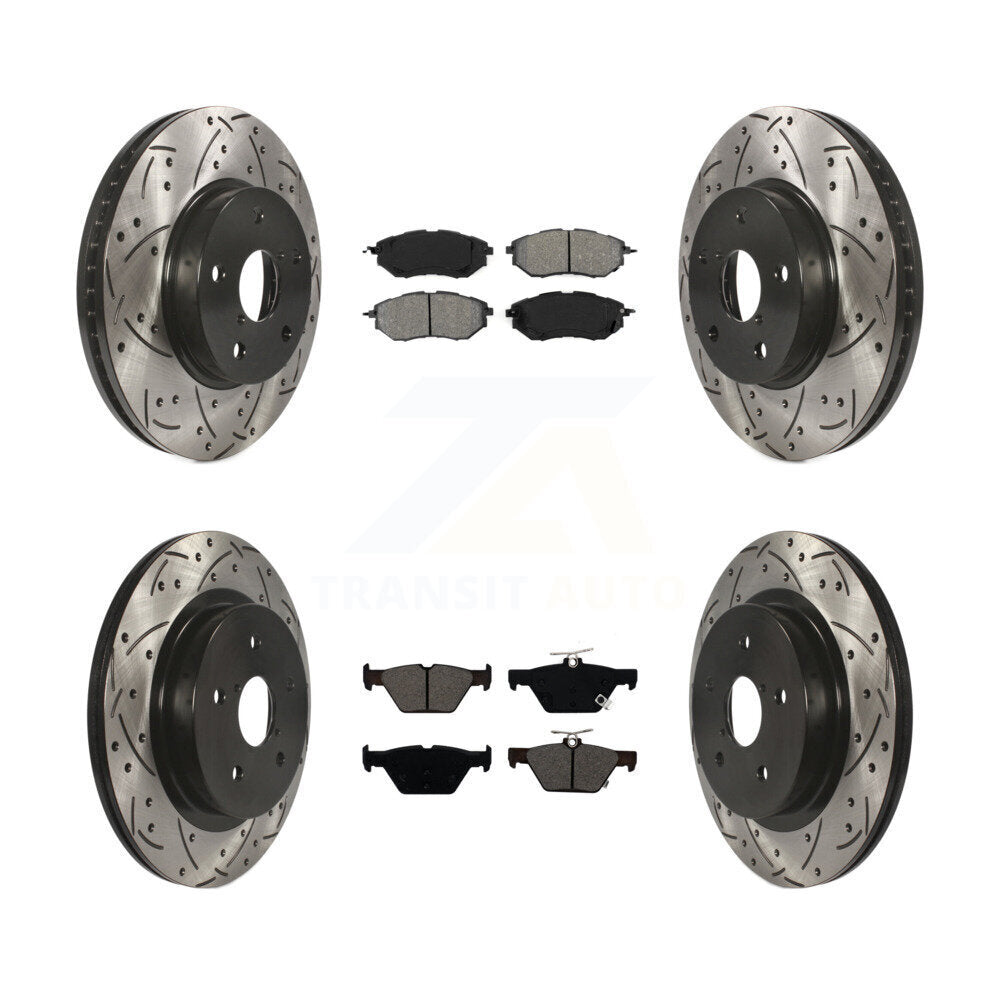 Drilled Slot Brake Rotor Semi-Metallic Pad Front Rear Kit For Subaru Legacy 2.5L