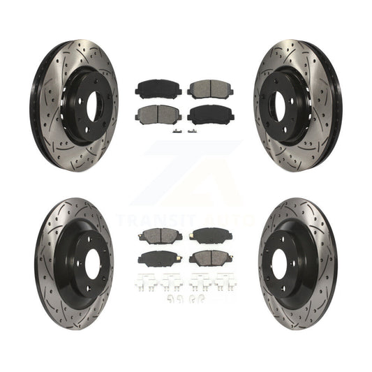 Coat Drill Slot Disc Brake Rotor Semi-Metallic Pad Front Rear Kit For Mazda CX-5