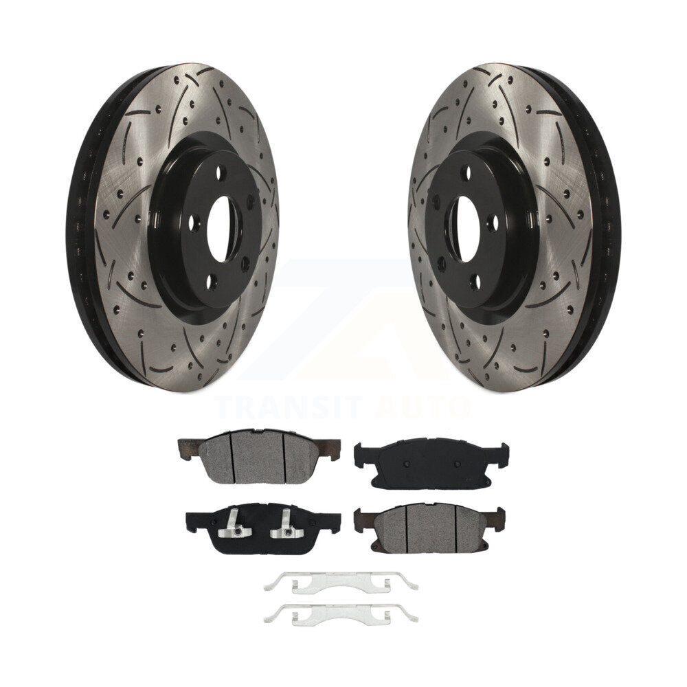 Coated Drilled Slot Disc Brake Rotor & Semi-Metallic Pad Front Kit For Ford Edge