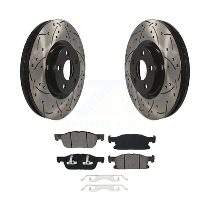 Coated Drilled Slot Disc Brake Rotor & Semi-Metallic Pad Front Kit For Ford Edge