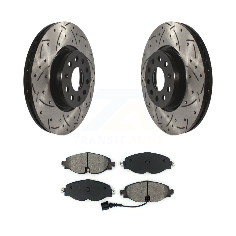 Drill Slot Brake Rotor Semi-Metallic Pad Front Kit For Volkswagen Golf Taos Audi