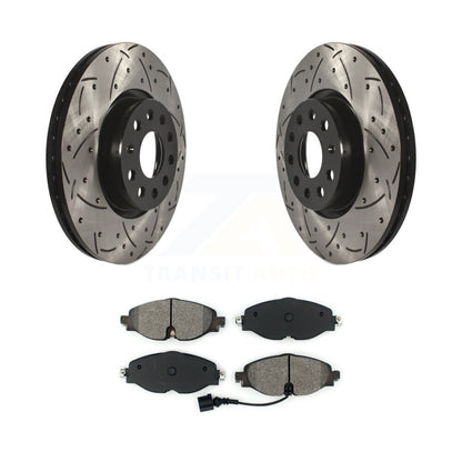 Drill Slot Brake Rotor Semi-Metallic Pad Front Kit For Volkswagen Golf Taos Audi