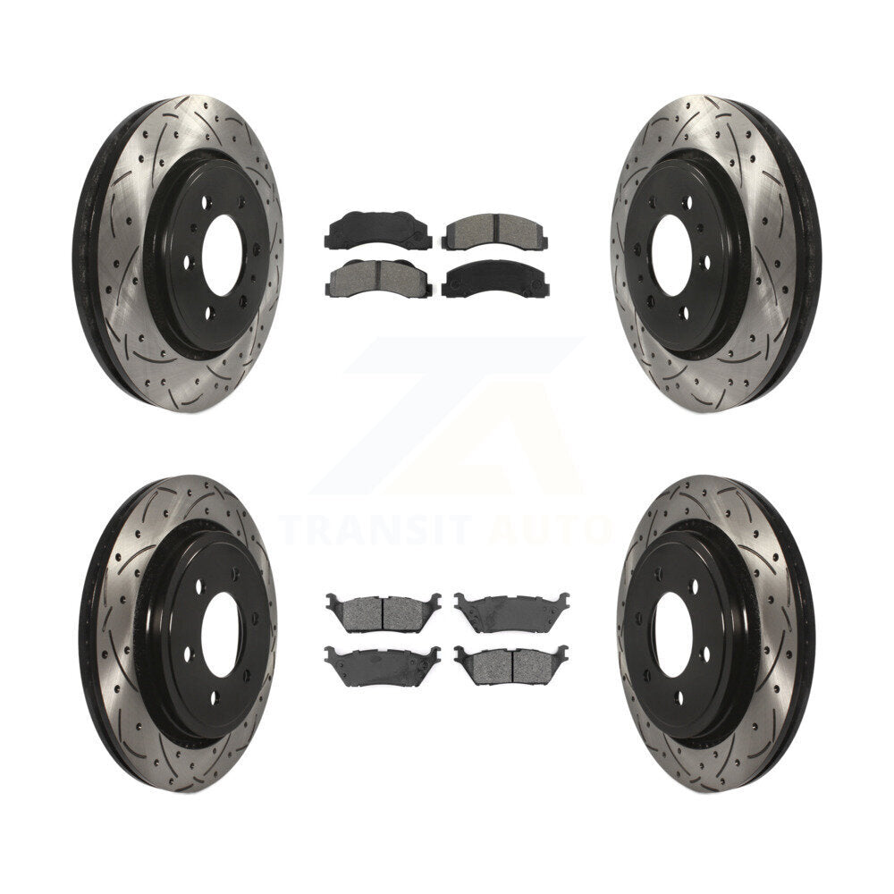 Coat Drill Slot Disc Brake Rotor Semi-Metallic Pad Front Rear Kit For Ford F-150