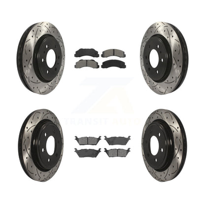 Coat Drill Slot Disc Brake Rotor Semi-Metallic Pad Front Rear Kit For Ford F-150