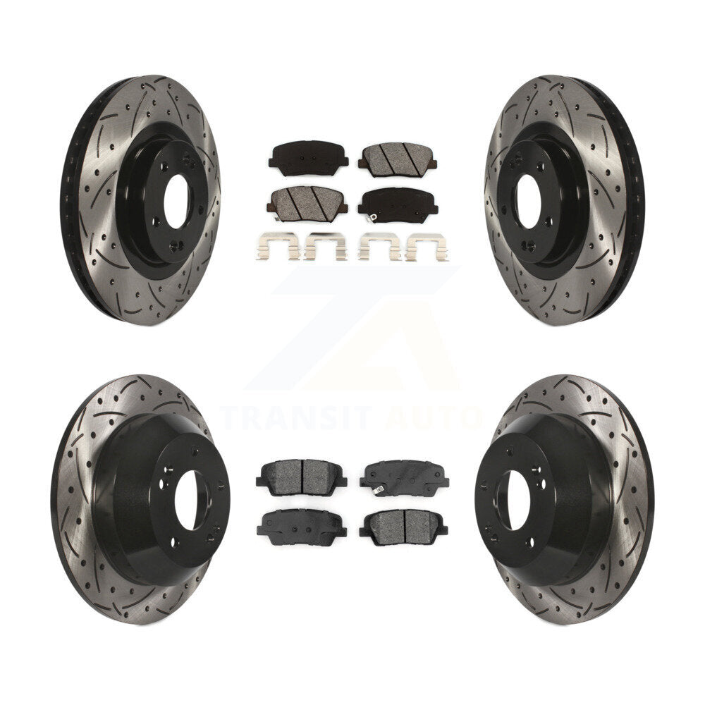 Drilled Slot Disc Brake Rotor & Semi-Metallic Pad Front Rear Kit For Kia Sorento
