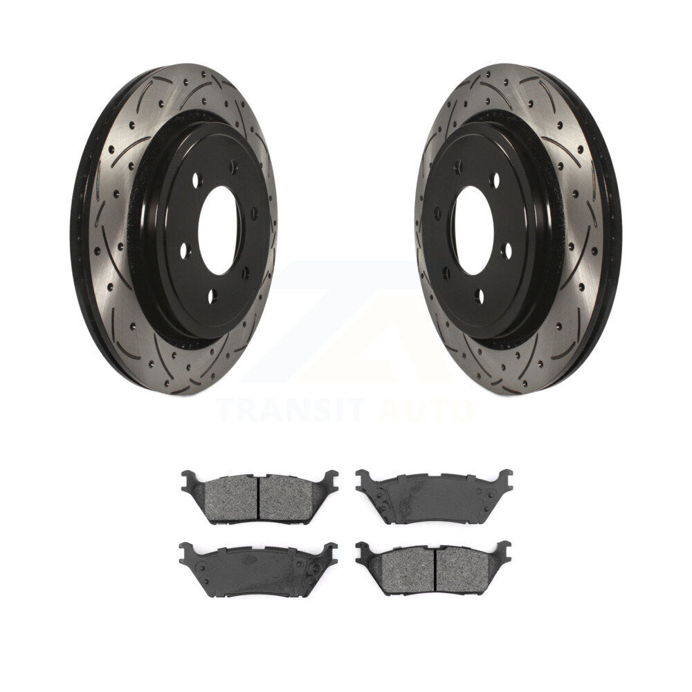 Coated Drilled Slot Disc Brake Rotor & Semi-Metallic Pad Rear Kit For Ford F-150