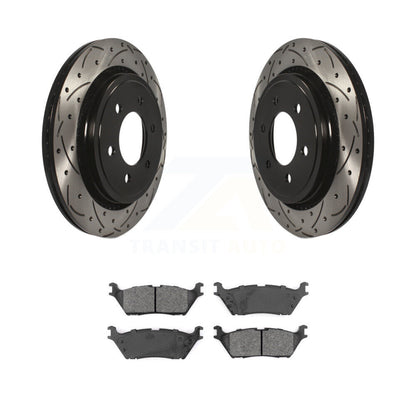 Coated Drilled Slot Disc Brake Rotor & Semi-Metallic Pad Rear Kit For Ford F-150