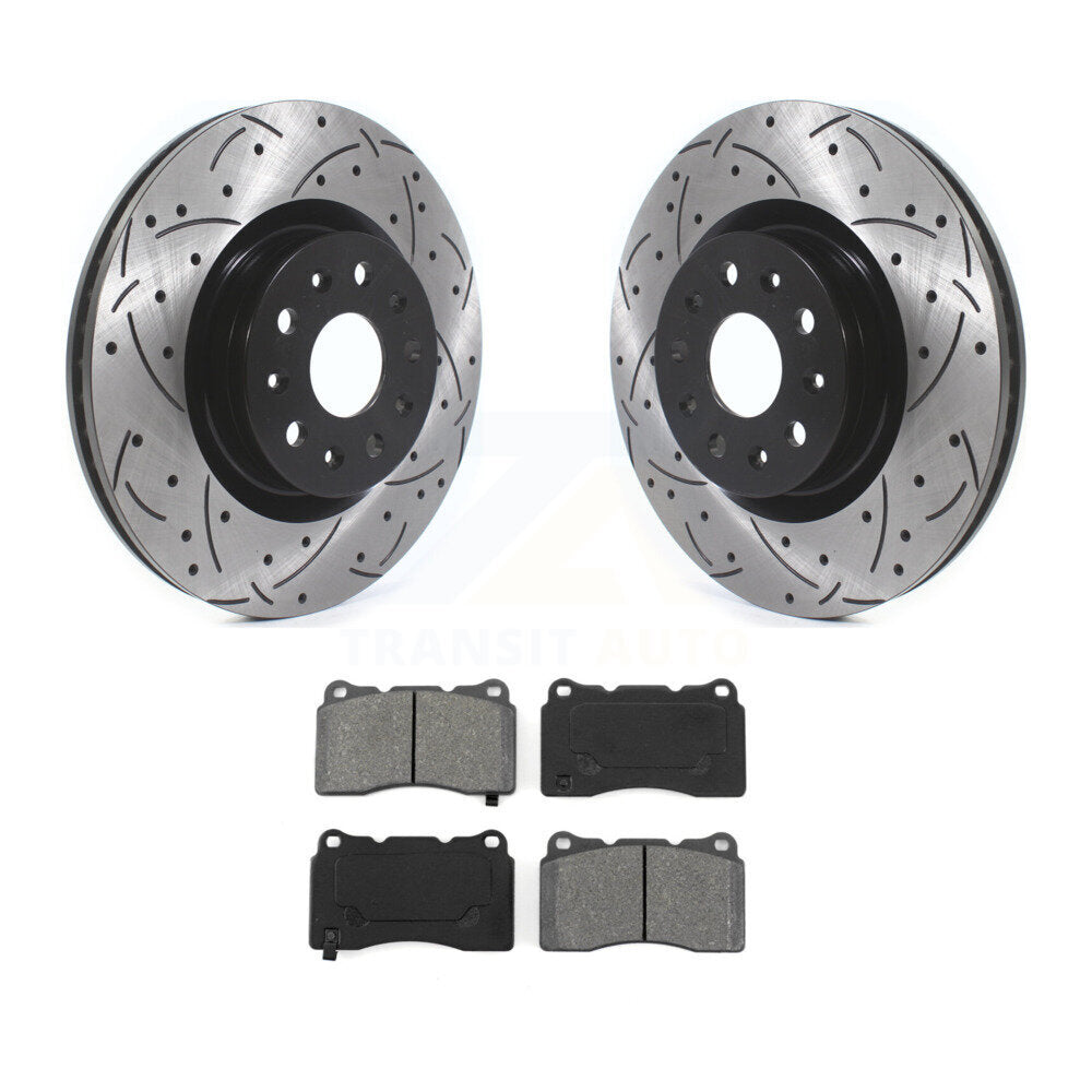Drilled Slot Disc Brake Rotor & Semi-Metallic Pad Front Kit For Cadillac CTS CT6
