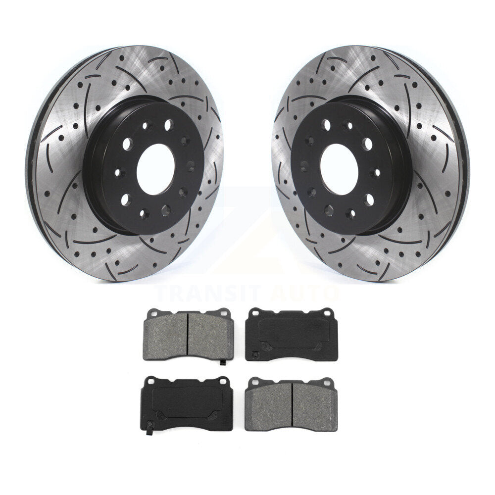 Drill Slot Brake Rotor Semi-Metallic Pad Front Kit For Chevrolet Camaro Cadillac