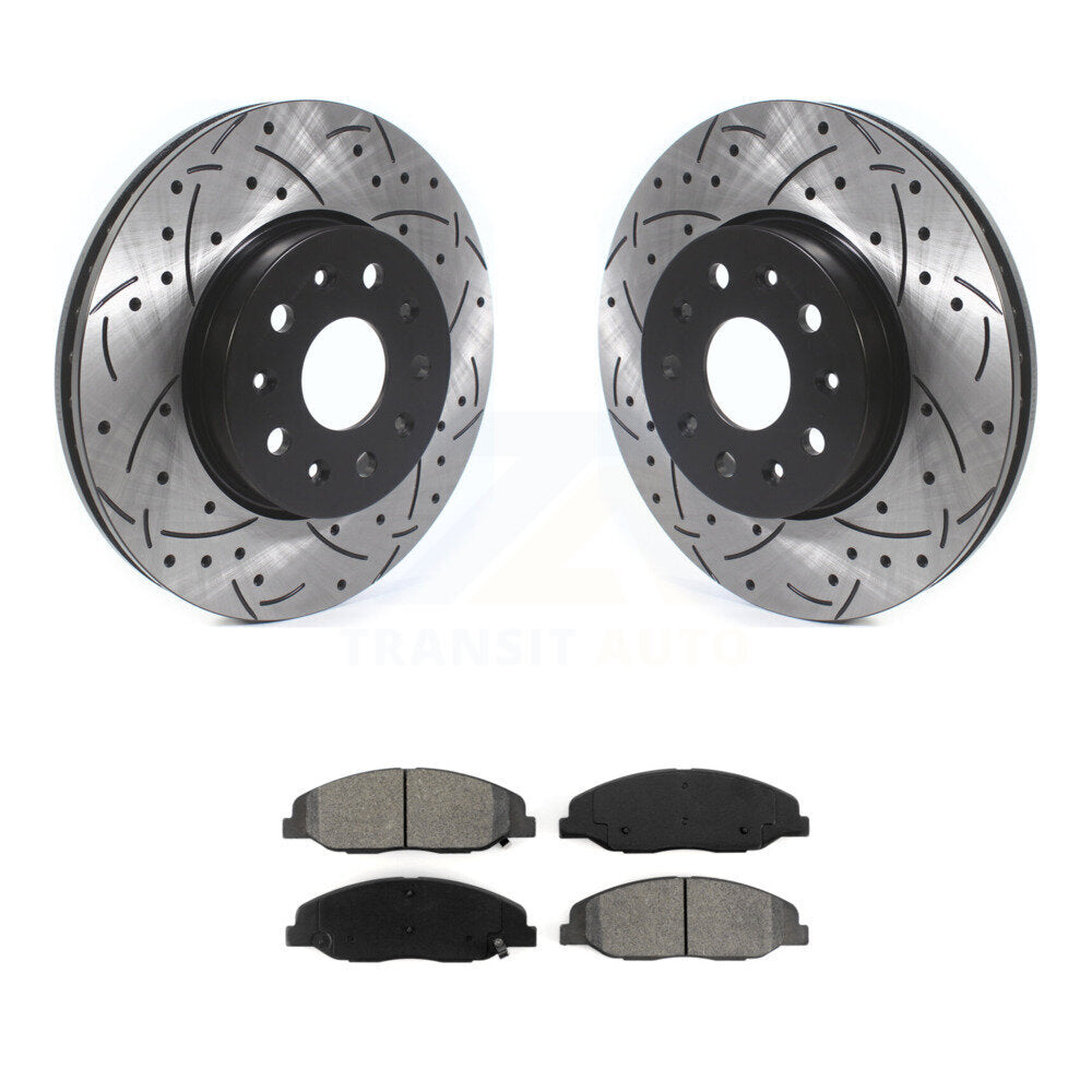Coated Drill Slot Disc Brake Rotors Semi-Metallic Pad Front Kit For Cadillac CTS