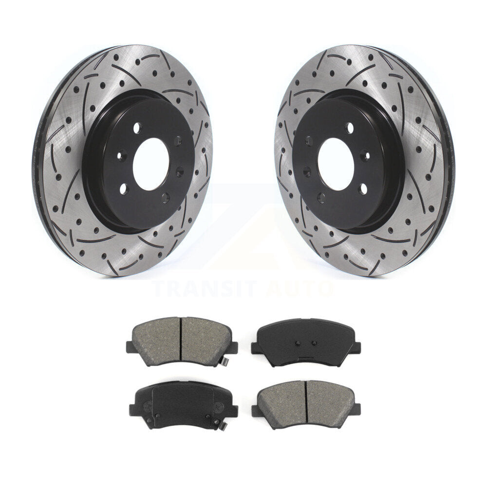 Coated Drilled Slotted Disc Brake Rotors Semi-Metallic Pad Front Kit For Kia Rio