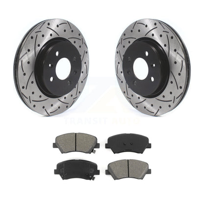 Coated Drilled Slotted Disc Brake Rotors Semi-Metallic Pad Front Kit For Kia Rio